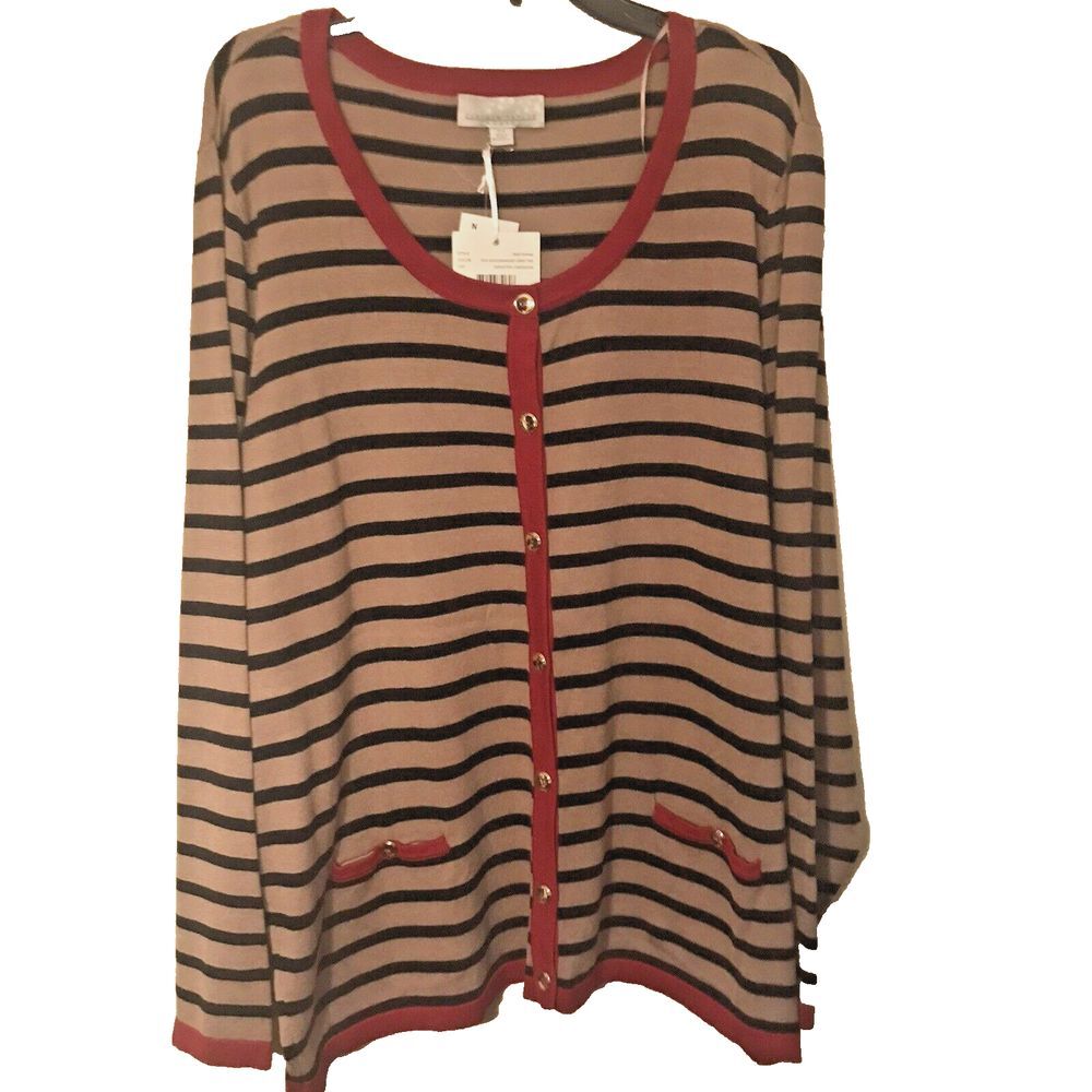 NWT Carolyn Taylor Woman's Black/Sahara/Red Cherry Trim Sweater/Cardigan Size 3X